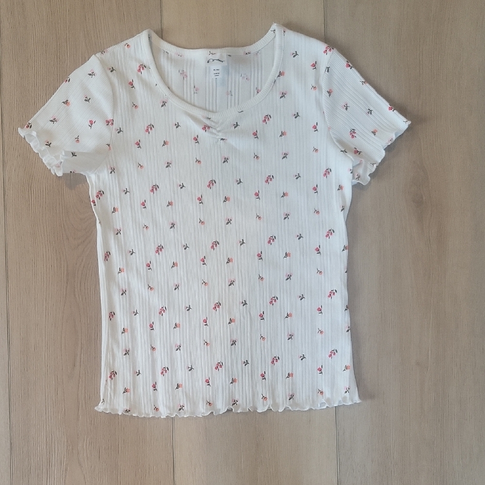 Art Class White and Pink Floral Tee